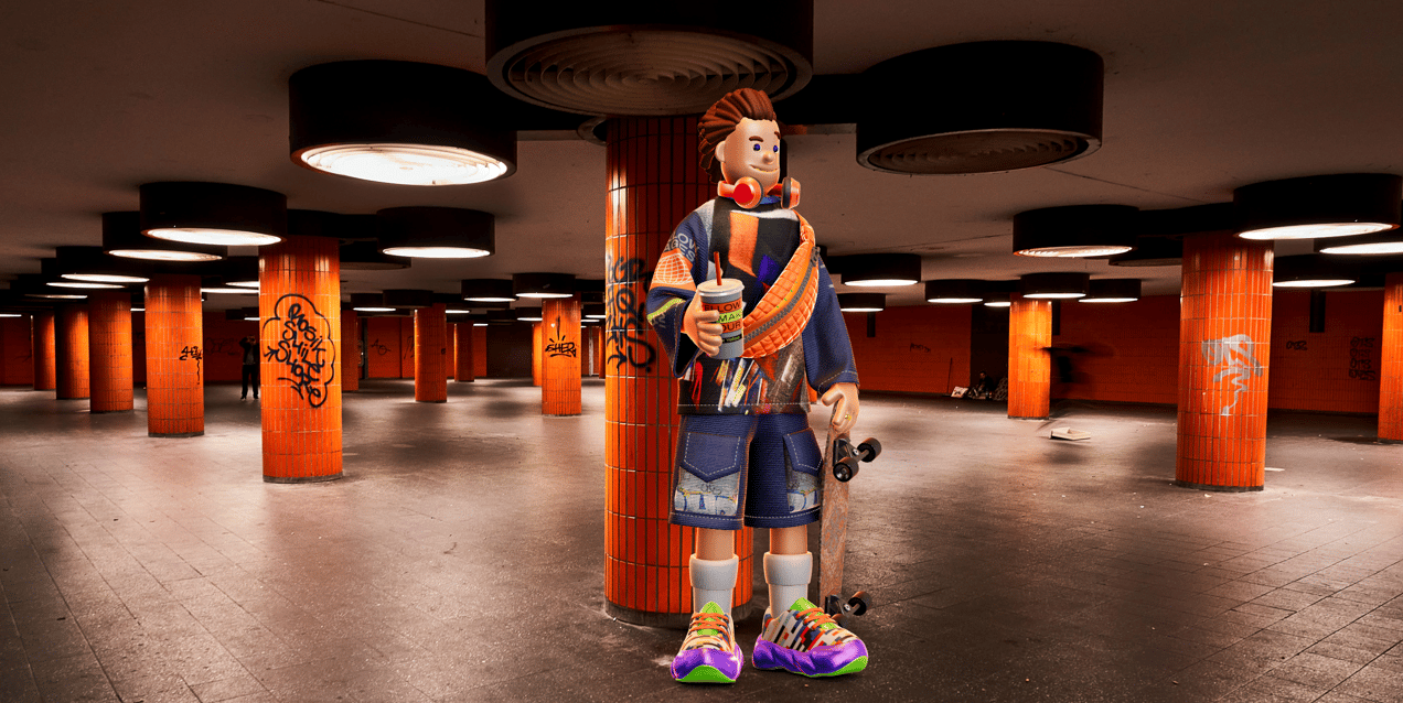 ProVisual —  Stylized Male Character with Longboard & Coffee Cup 3D mockup and 3D model - create your perfect project online