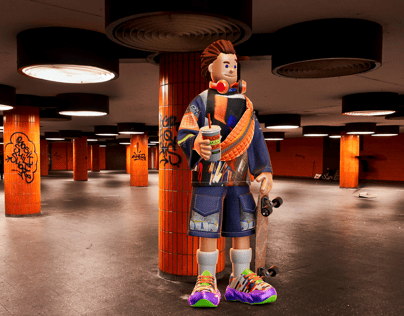 ProVisual —  Stylized Male Character with Longboard & Coffee Cup 3D mockup and 3D model - create your perfect project online