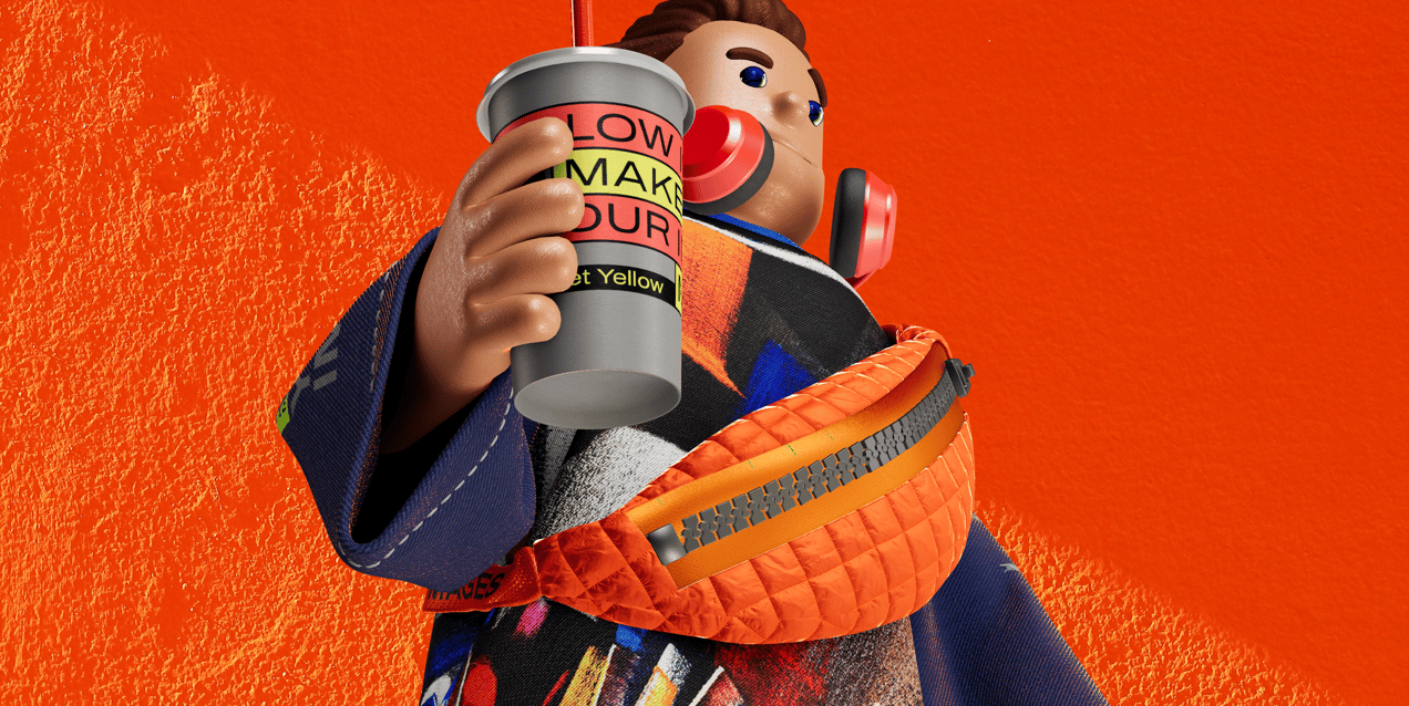 ProVisual — Stylized Male Character with Longboard & Coffee Cup 3D mockup