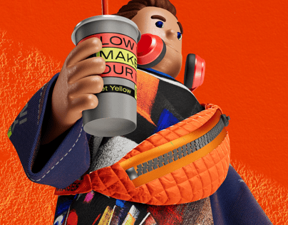 ProVisual — Stylized Male Character with Longboard & Coffee Cup 3D mockup